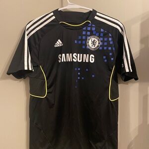Adidas Black Chelsea FC youth Soccer Jersey with White and Blue Accents